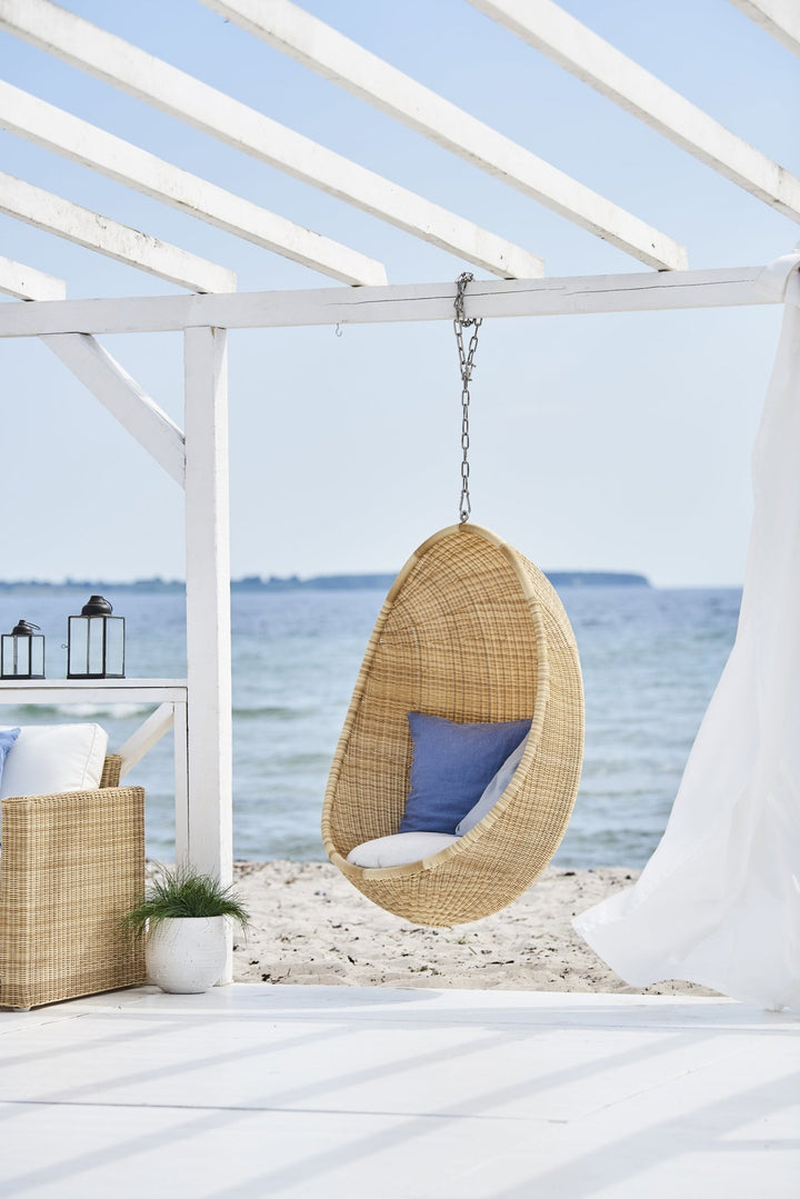 Nanna Ditzel Hanging Egg Chair Exterior - Sika Design - Outdoor Furniture - ArtFibre Black - Tempotest White Canvas - With Chain + Stand - HORNE