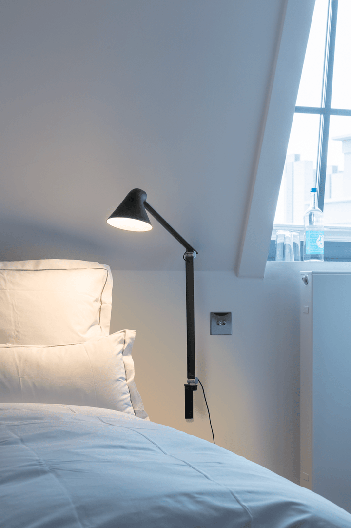 NJP Wall Lamp - Louis Poulsen - Wall Sconces - Light Aluminum Grey - Long Arm - 2700K - HORNE