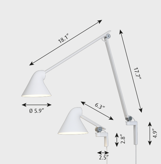 NJP Wall Lamp - Louis Poulsen - Wall Sconces - Light Aluminum Grey - Long Arm - 2700K - HORNE