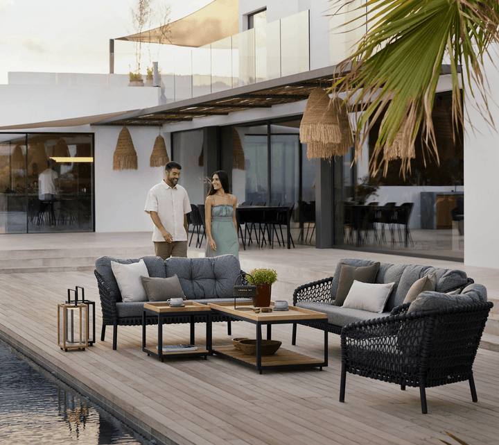 Ocean Large Lounge Chair - Cane Line - Outdoor Furniture - Dark Grey - Light Brown Cane - line Wove - HORNE