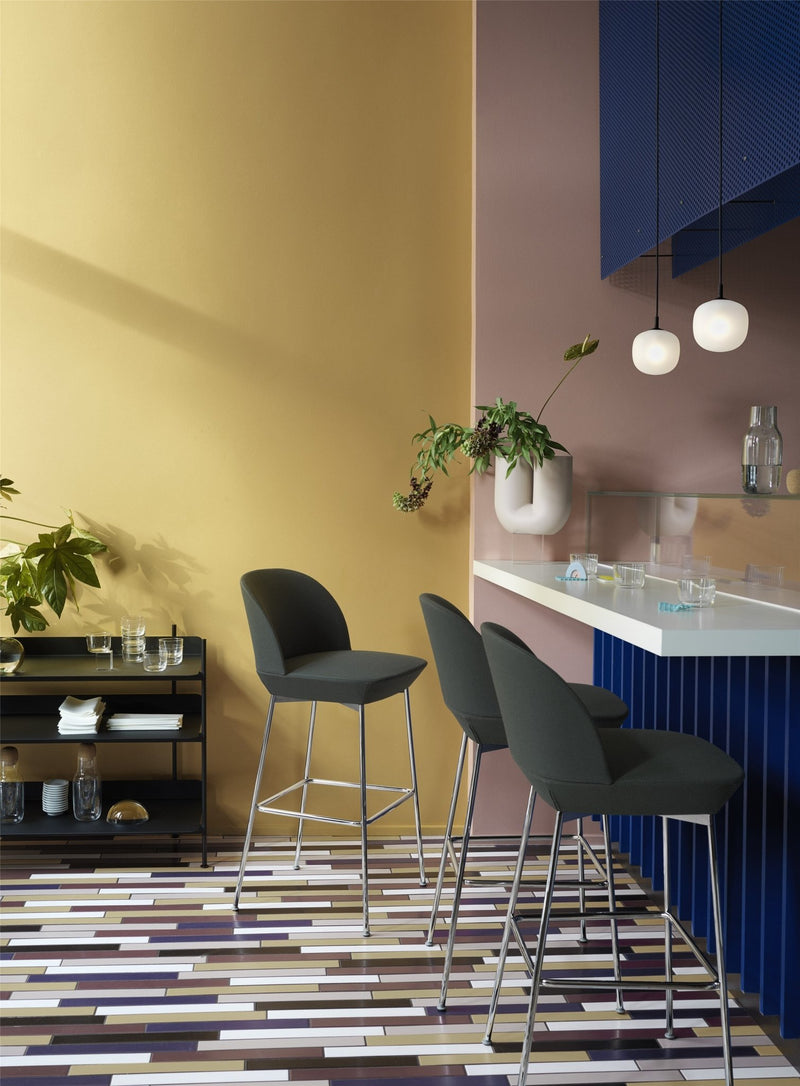 Backed fabric bar stool with chrome legs