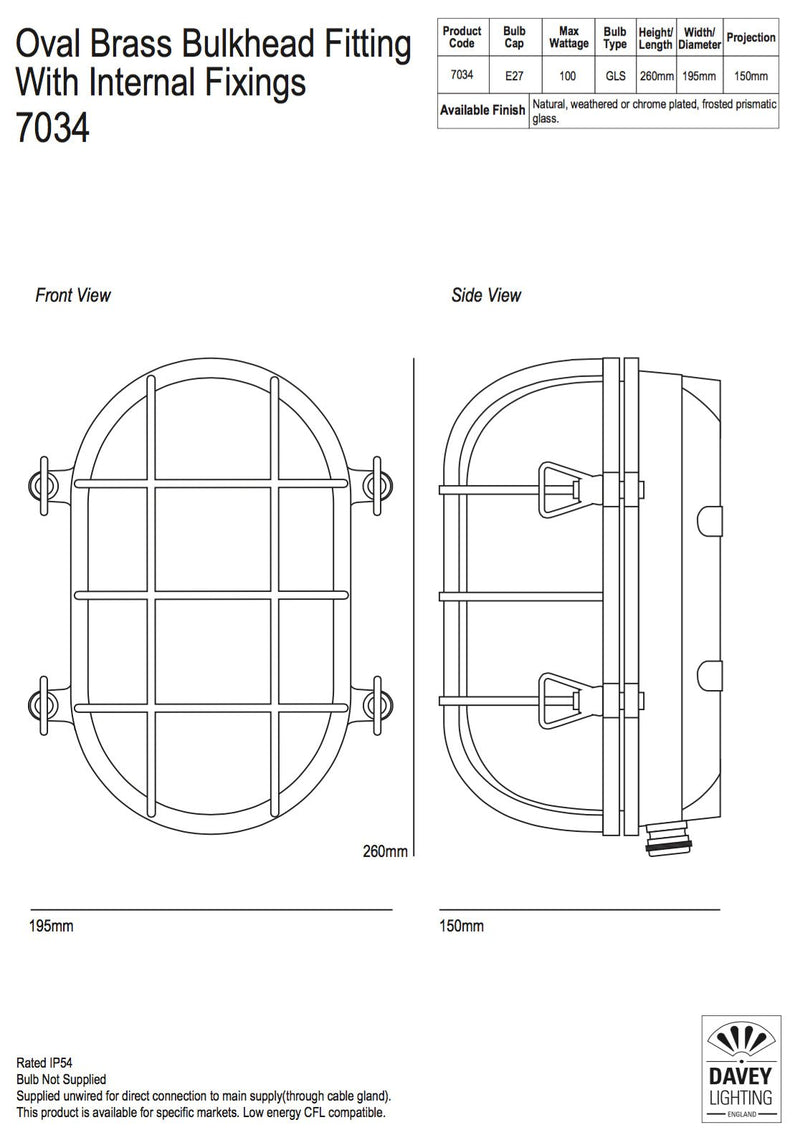 Oval Brass Bulkhead Light 7034