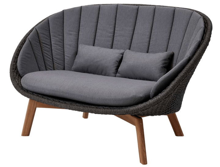 Peacock 2 - Seater Sofa, Teak Legs - Cane Line - Outdoor Furniture - Add Grey Cushions - HORNE