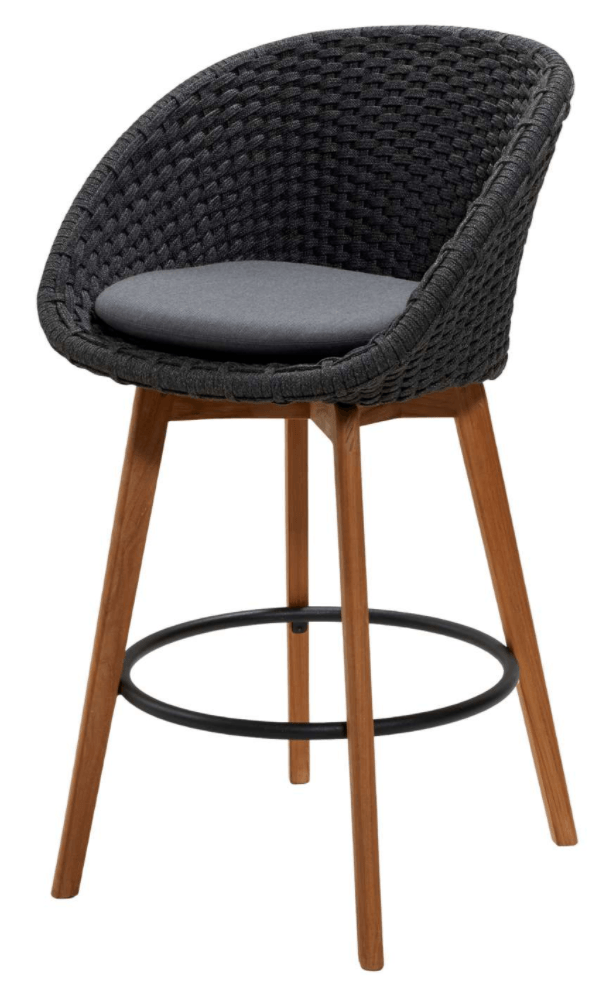 Peacock Bar Chair, Teak Legs - Cane Line - Outdoor Furniture - Add Grey Cushion - HORNE