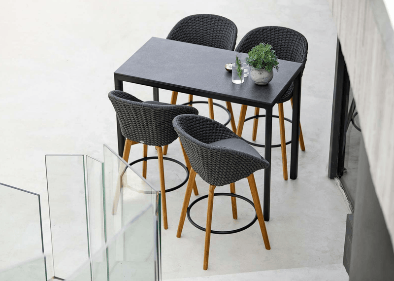 Peacock Bar Chair, Teak Legs - Cane Line - Outdoor Furniture - Add Grey Cushion - HORNE