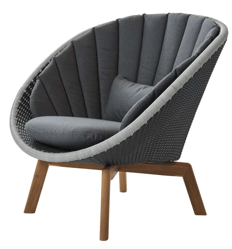 Peacock Lounge Chair, Teak Legs - Cane Line - Outdoor Furniture - Dark Grey - Add Grey Cushion - HORNE