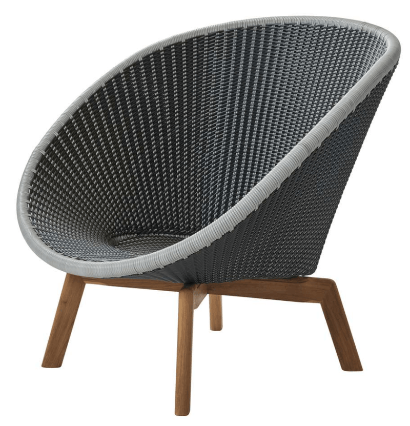 Peacock Lounge Chair, Teak Legs - Cane Line - Outdoor Furniture - Dark Grey - Add Grey Cushion - HORNE