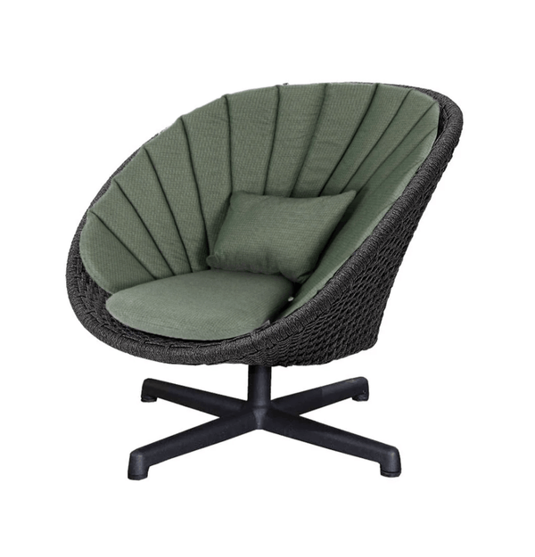 Peacock Lounge Chair w/ Swivel Base - Cane Line - Outdoor Furniture - Dark Green Link - HORNE