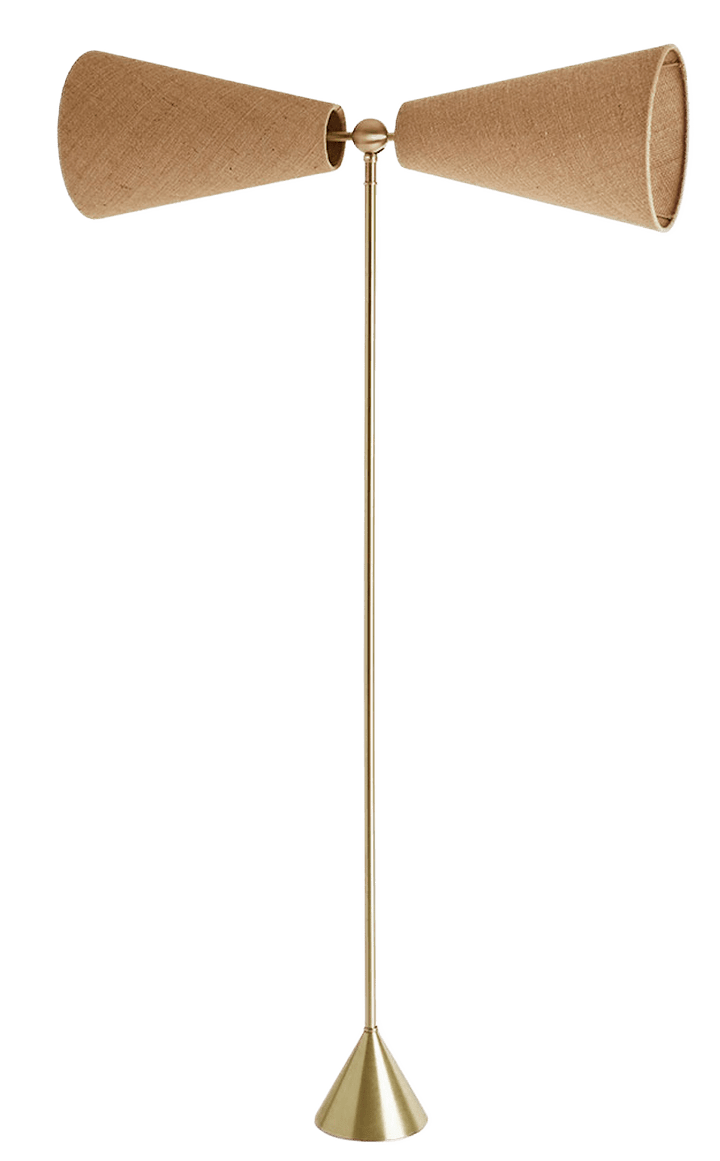Pendolo Floor Lamp - Medium - Workstead - Floor Lamps - Natural Linen - Hewn Brass - Black Cord - HORNE