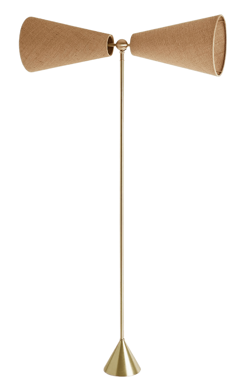 Pendolo Floor Lamp - Medium - Workstead Floor Lamps - Natural Linen - Hewn Brass - Black Cord - HORNE