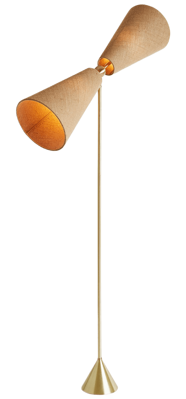 Pendolo Floor Lamp - Medium - Workstead - Floor Lamps - Natural Linen - Hewn Brass - Black Cord - HORNE