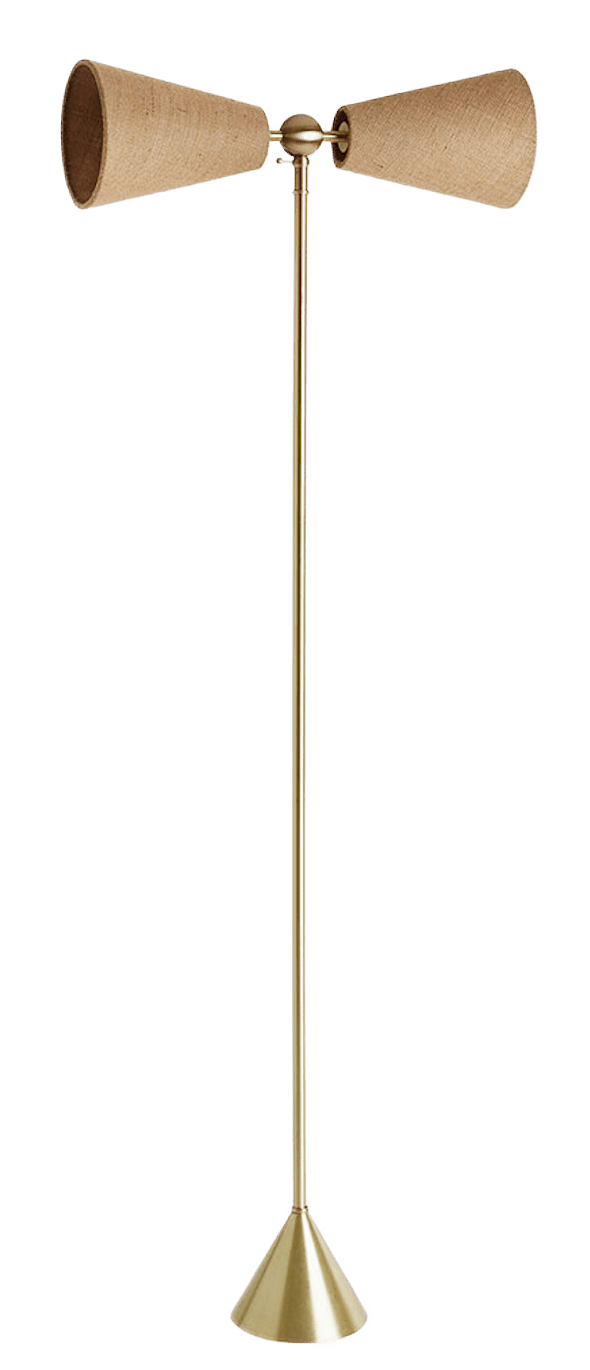 Pendolo Floor Lamp - Small - Workstead - Floor Lamps - Natural Linen - Hewn Brass - Black Cord - HORNE