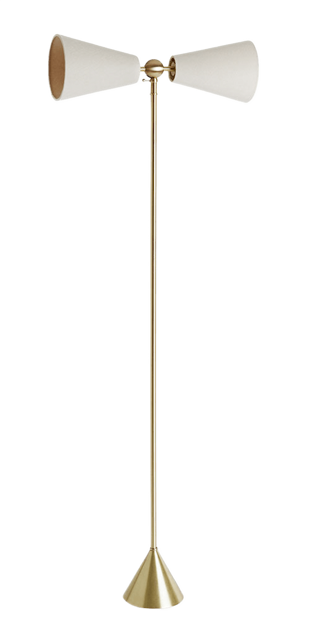 Pendolo Floor Lamp - Small - Workstead Floor Lamps - Natural Linen - Hewn Brass - Black Cord - HORNE