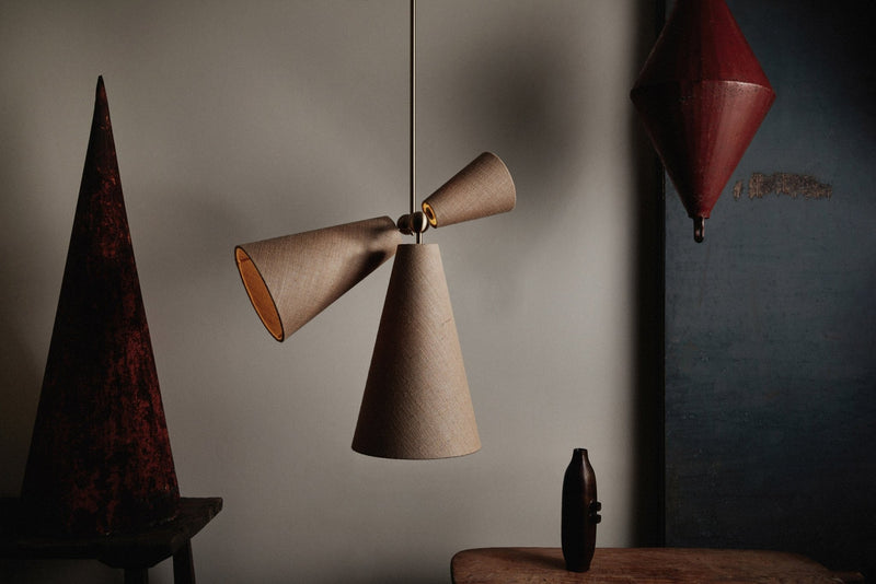 Pendolo Pendant III - Workstead Pendants - Natural Linen - Hewn Brass - HORNE