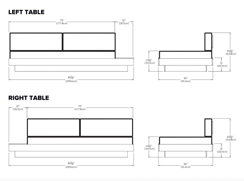 Platform One Sectional Sofa with Left/Right Table - Loll Designs - Outdoor Furniture - Black - Charcoal - HORNE