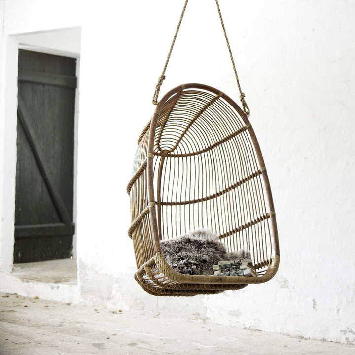 Renoir Rattan Hanging Swing Chair - Sika Design - Chairs - Taupe - Sunbrella Sailcloth Seagull - HORNE