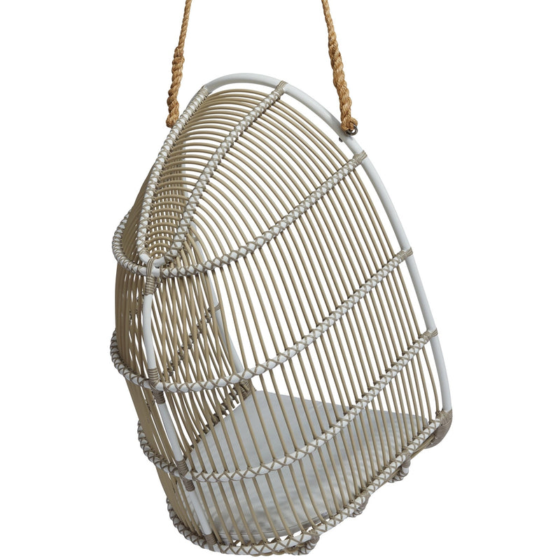 Renoir Rattan Hanging Swing Chair - Exterior - Sika Design - Outdoor Furniture - Natural - Tempotest White Canvas - HORNE