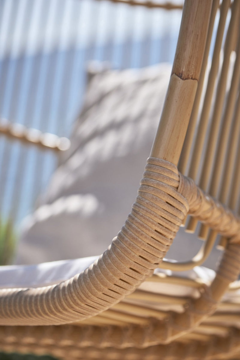 Renoir Rattan Hanging Swing Chair - Exterior - Sika Design - Outdoor Furniture - Natural - Tempotest White Canvas - HORNE