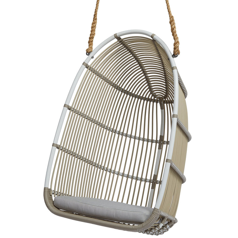 Renoir Rattan Hanging Swing Chair - Exterior - Sika Design - Outdoor Furniture - Natural - Tempotest White Canvas - HORNE