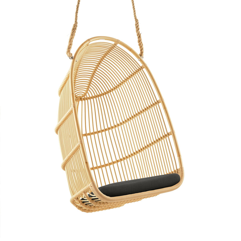 Renoir Rattan Hanging Swing Chair - Exterior - Sika Design - Outdoor Furniture - Natural - Tempotest White Canvas - HORNE