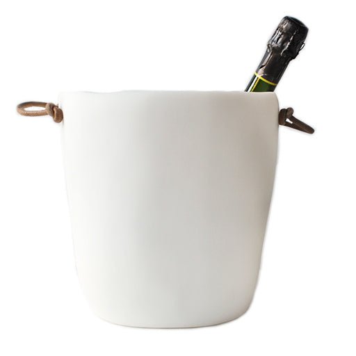Resin Champagne Bucket - Leather Handles - Tina Frey - Barware - White - HORNE