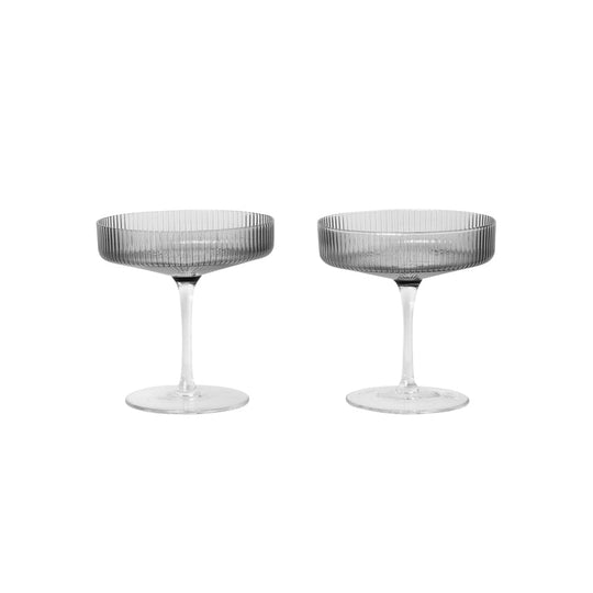 Ripple Champagne Saucer - Set of 2 - Ferm Living - Carafes + Pitchers - Smoked Grey - HORNE