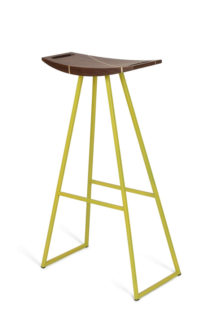 Roberts Bar Stool - Tronk - Stools + Benches + Ottomans - Walnut with Maple Inlay - Yellow - HORNE