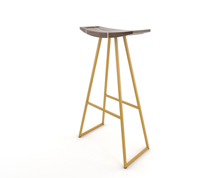 Roberts Bar Stool - Tronk - Stools + Benches + Ottomans - Walnut with Maple Inlay - Mustard - HORNE