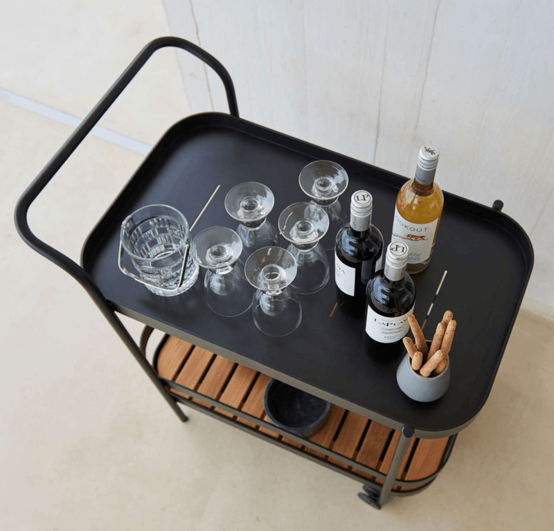 Roll Bar Trolley With Teak - Cane Line - Outdoor Furniture - Lava - HORNE