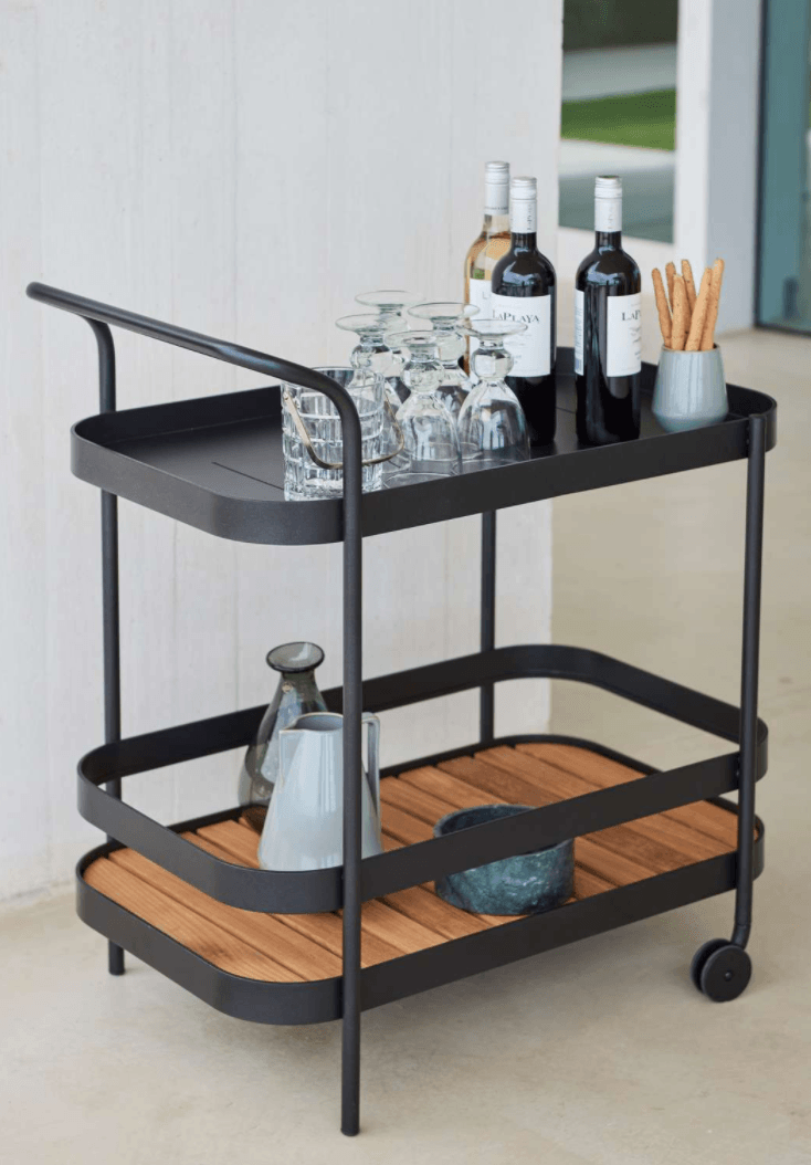 Roll Bar Trolley With Teak - Cane Line - Outdoor Furniture - Lava - HORNE