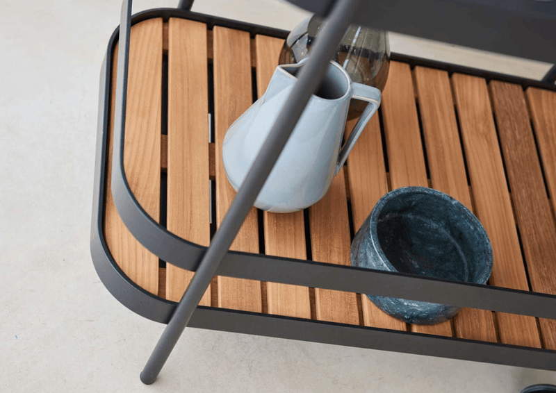 Roll Bar Trolley With Teak - Cane Line - Outdoor Furniture - Lava - HORNE