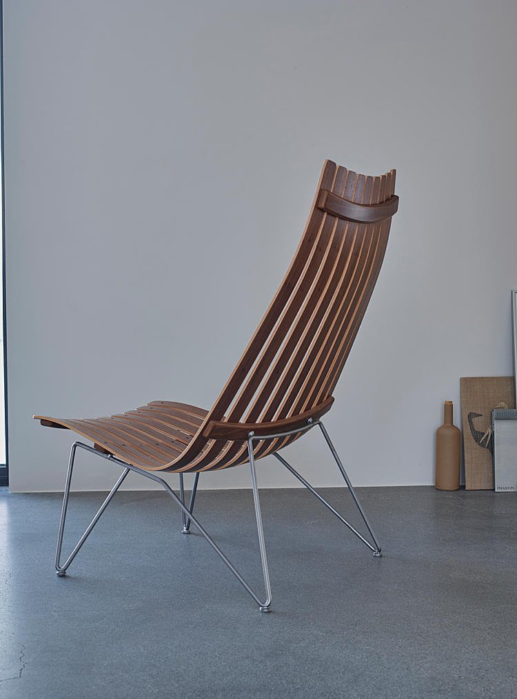 Scandia Senior Bolt Easy Chair - Fjordfiesta - Chairs - Oak Veneer + Satin Steel Bolt Base - No Headrest - No Sheepskin - HORNE