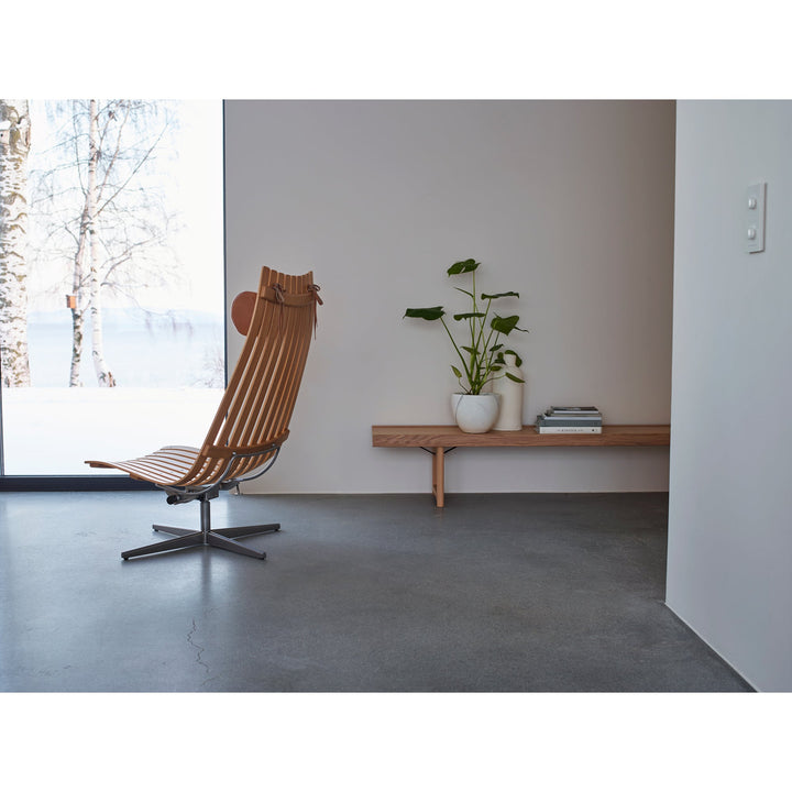 Scandia Senior Swivel Easy Chair - Fjordfiesta - Chairs - Oak Veneer + Satin Steel Bolt Base - No Headrest - No Sheepskin - HORNE