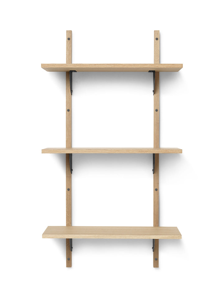 Sector Triple Narrow - Ferm Living - Shelving - Natural Oak/Black Brass - HORNE