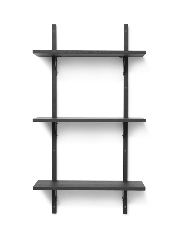 Sector Triple Narrow - Ferm Living - Shelving - Dark Stained Ash/Black Brass - HORNE