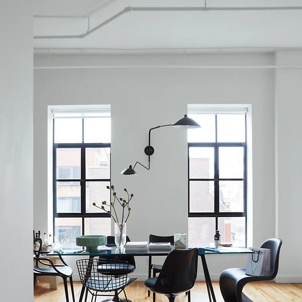 Serge Mouille 2 - Arm Rotating Sconce - 1 Straight - 1 Curved - Serge Mouille - Wall Sconces - Black - HORNE