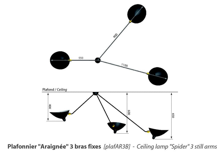 Serge Mouille 3 Still Arm Spider Ceiling Lamp