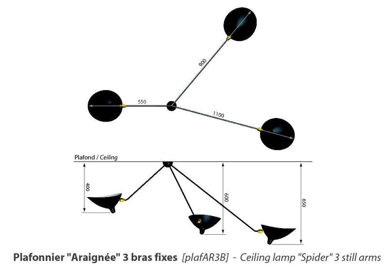 Serge Mouille 3 Still Arm Spider Ceiling Lamp