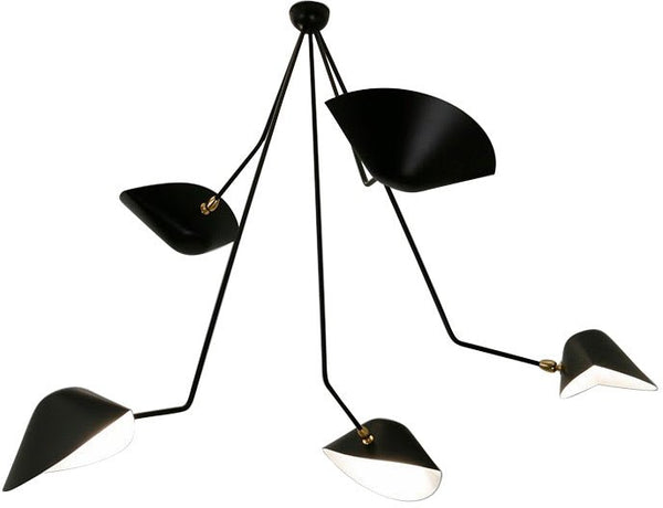 Serge Mouille 5 Still Angled Arm Spider Ceiling Lamp