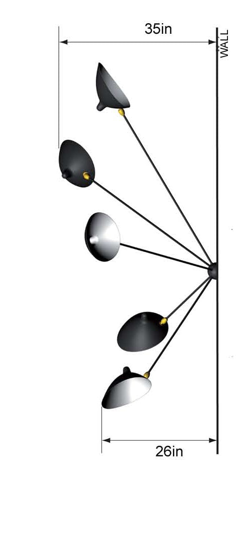 Serge Mouille 5-Still Arm Spider Wall Sconce