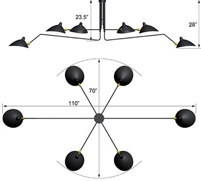 Serge Mouille 6-Arm Rotating Ceiling Lamp