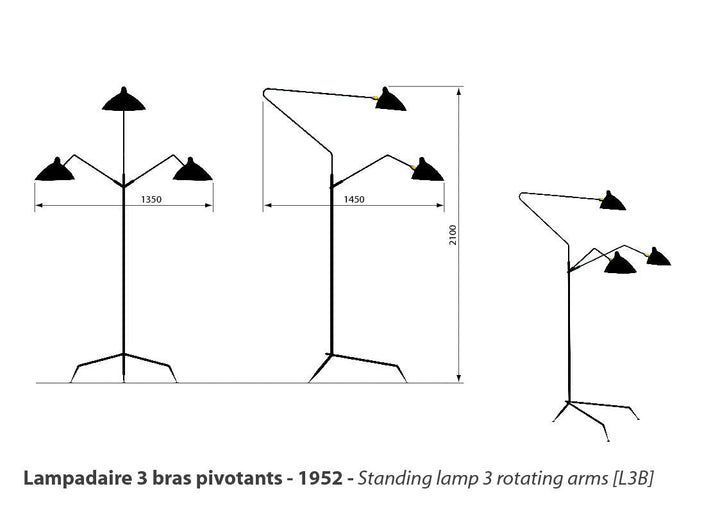 Serge Mouille Three-Arm Rotating Floor Lamp