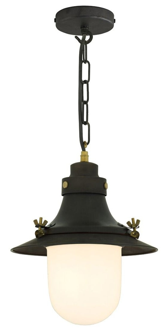 Ship's Small Deck Light Pendant - Davey Lighting - Pendants - Weathered Brass, Frosted Glass. - HORNE