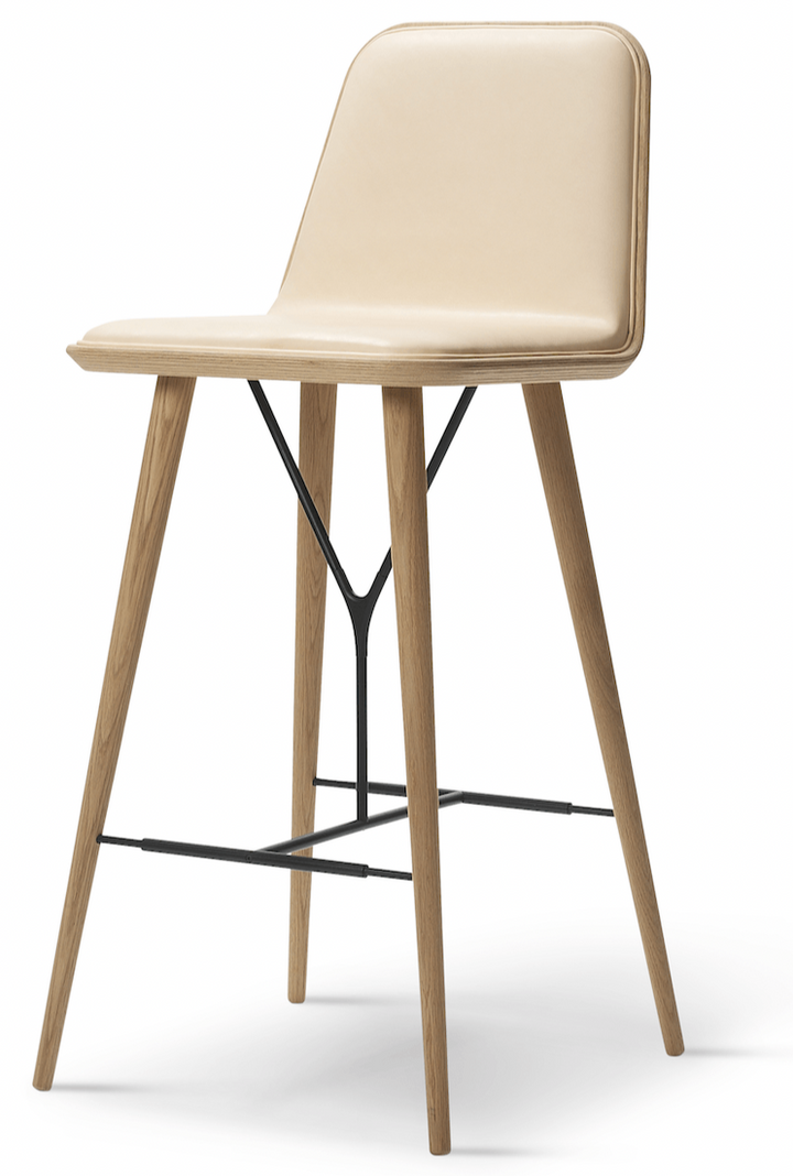 Spine Wood Base Barstool - Lacquered Oak - Fredericia - Stools + Benches + Ottomans - Counter Height - Vegetal 90 - HORNE