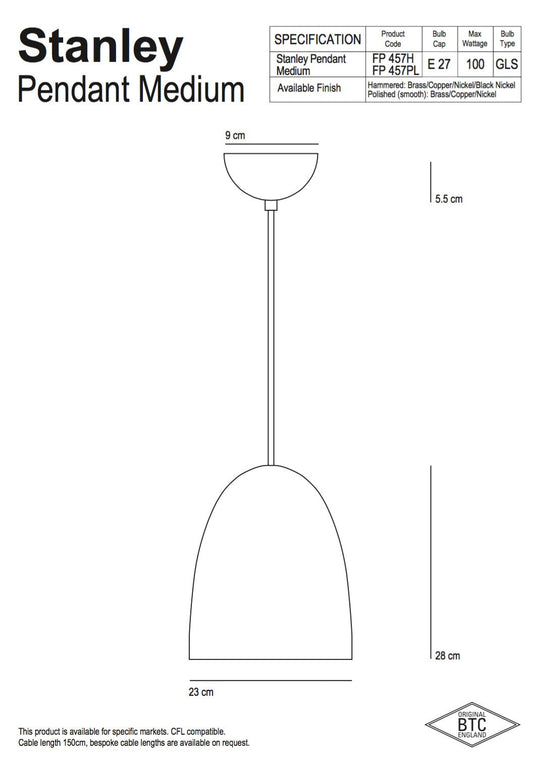 Stanley 2 Black  Pendant - Hammered Finish