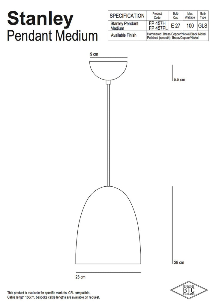 Stanley 2 Black  Pendant - Hammered Finish