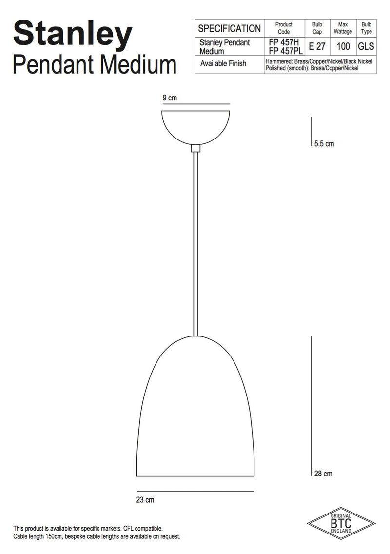 Stanley 2 Black Pendant - Hammered Finish - Original BTC - Pendants - HORNE