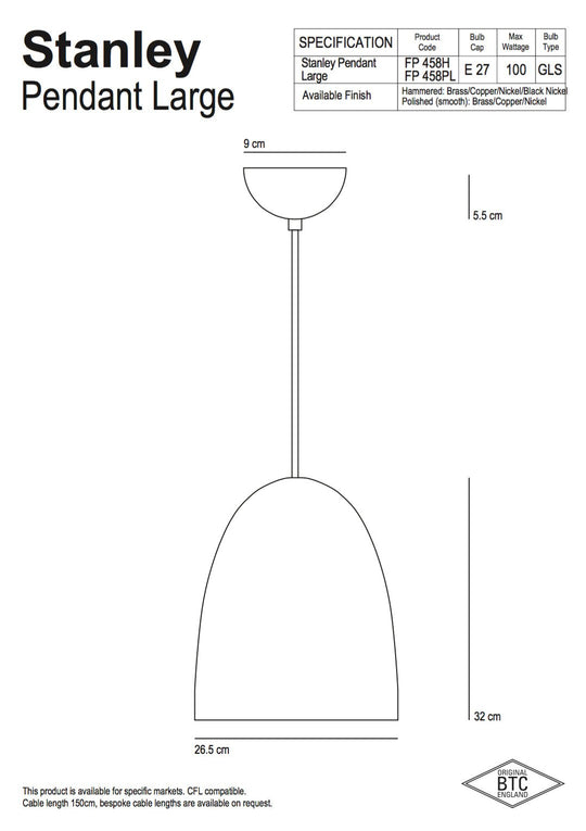 Stanley 3 Black  Pendant - Hammered Finish