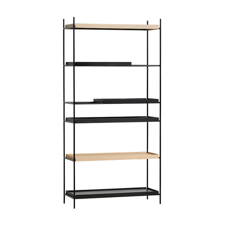 Tray Shelf - High - Woud - Shelving - 2 Wide Oak + 2 Wide & 2 Short Black - HORNE