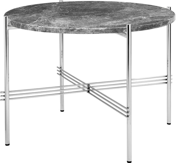 TS Coffee Table Round Ø 21.6 - Polished Steel - Gubi - Tables + Desks - Grey Emperador Marble - HORNE